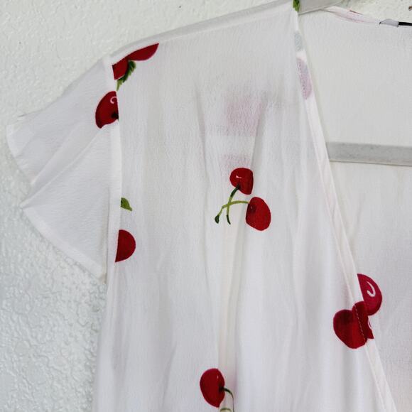 Rails Koreen Wrap Dress Womens Small Cherry Bloom Print Ruffle Summer Tie White - Picture 5 of 14